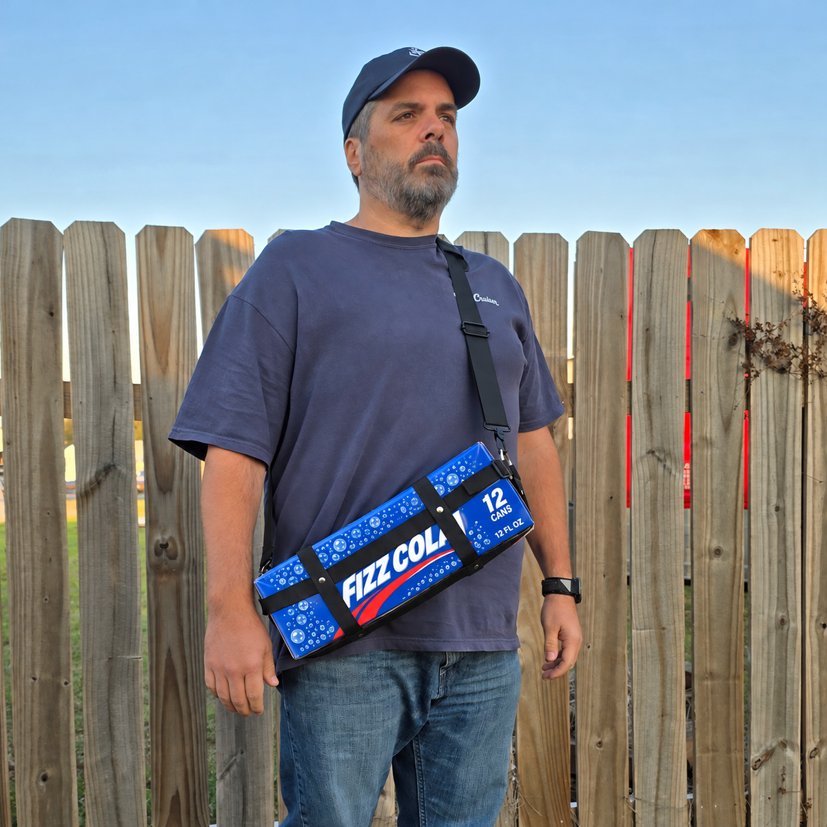 Black Soda Sling soda case carrier made with adjustable polypropylene webbing
