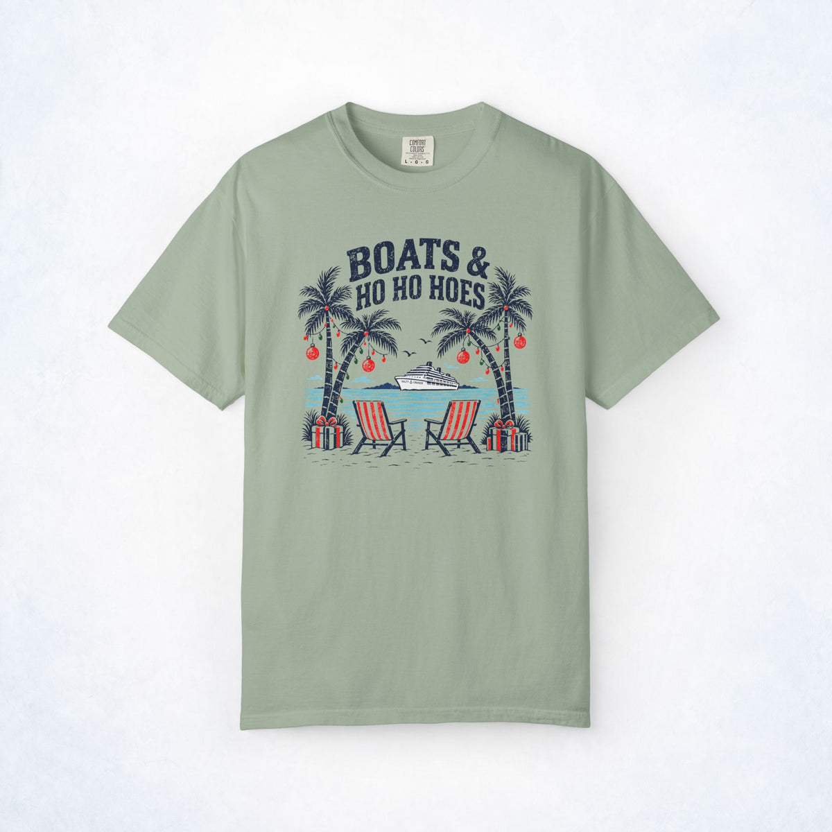 Boats & Ho Ho Hoes Tropical Christmas Cruise Tee