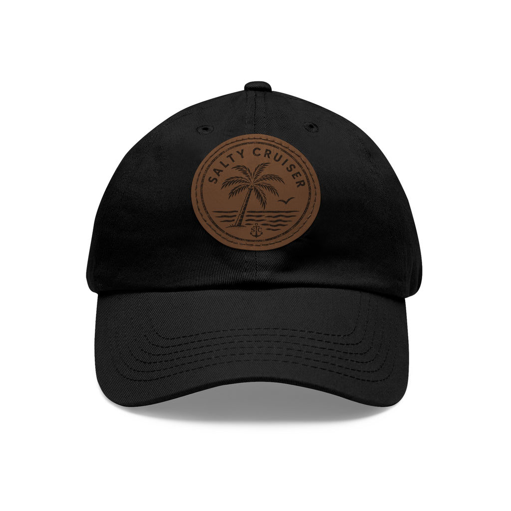 Salty Cruiser Coastal Palm Leather Patch Dad Hat
