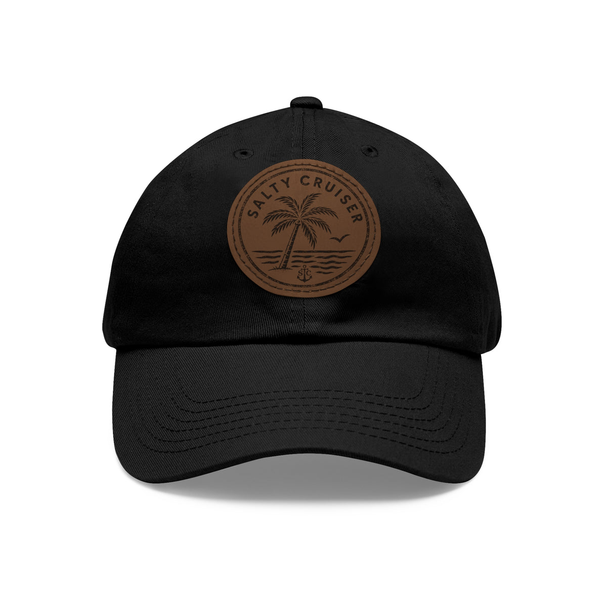 Salty Cruiser Coastal Palm Leather Patch Dad Hat
