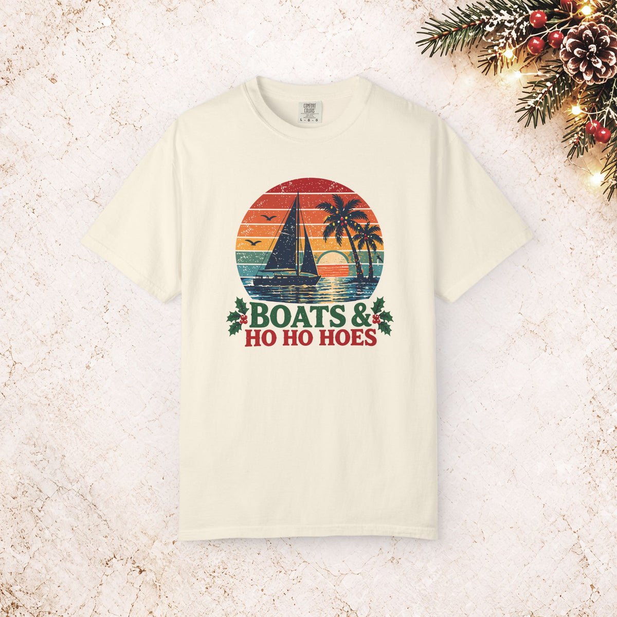 Boats & Ho Ho Hoes Retro Sailboat Christmas Tee