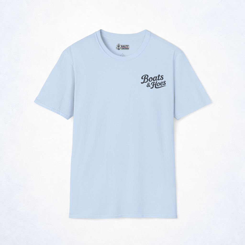 Boats & Hoes Retro Sunset Pontoon Front & Back Tee