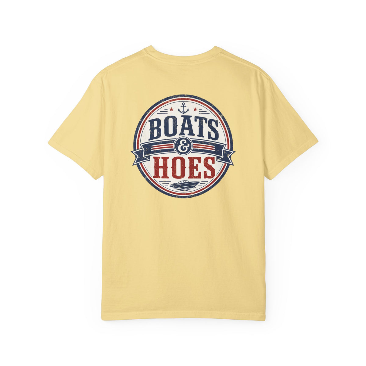 Boats & Hoes Vintage Nautical Badge Front and Back Tee