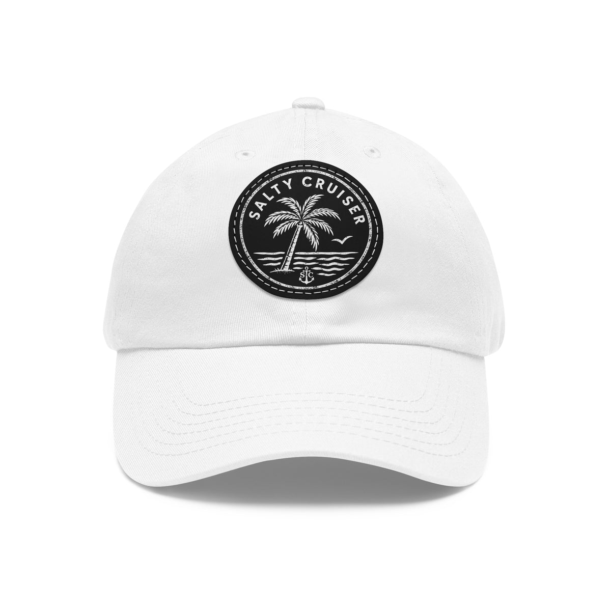 Salty Cruiser Coastal Palm Leather Patch Dad Hat