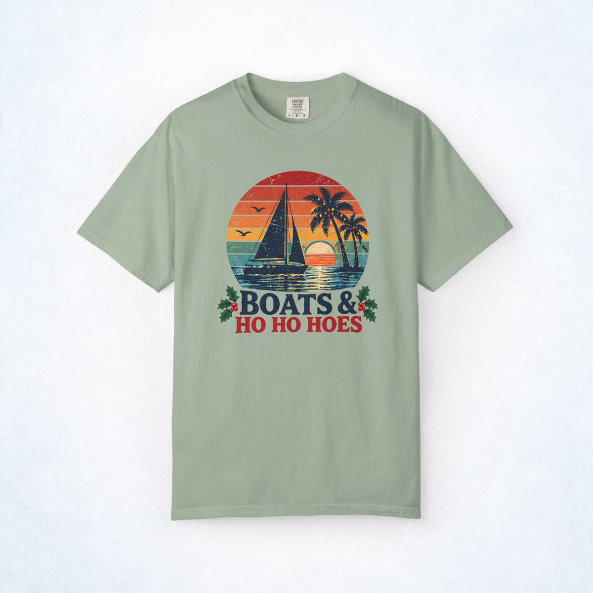 Boats & Ho Ho Hoes Retro Sailboat Christmas Tee