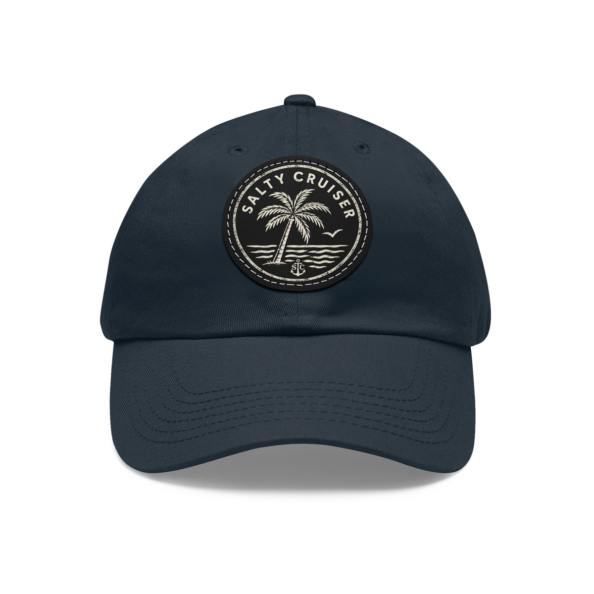 Salty Cruiser Coastal Palm Leather Patch Dad Hat