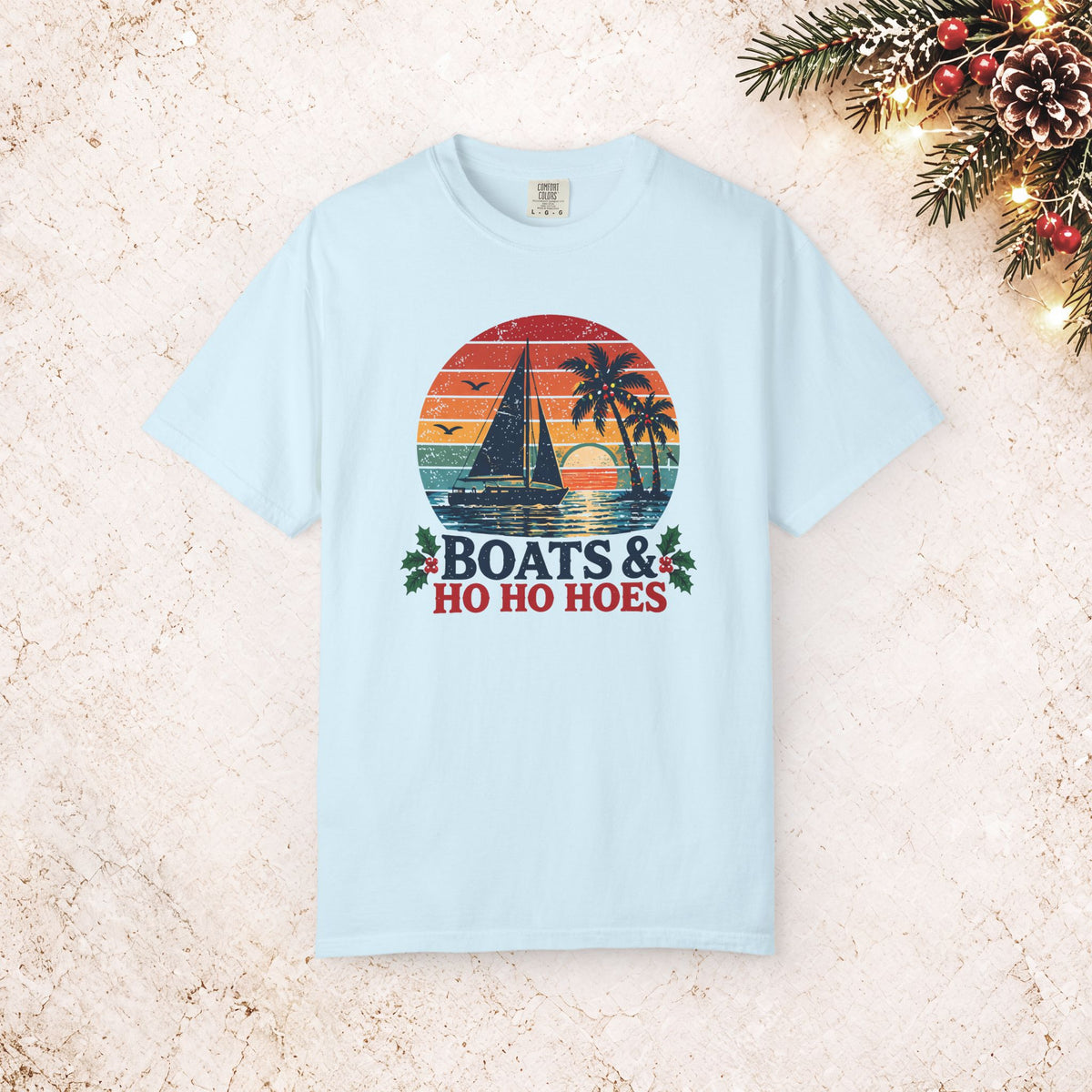 Boats & Ho Ho Hoes Retro Sailboat Christmas Tee