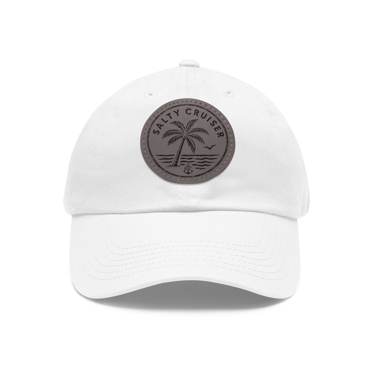 Salty Cruiser Coastal Palm Leather Patch Dad Hat