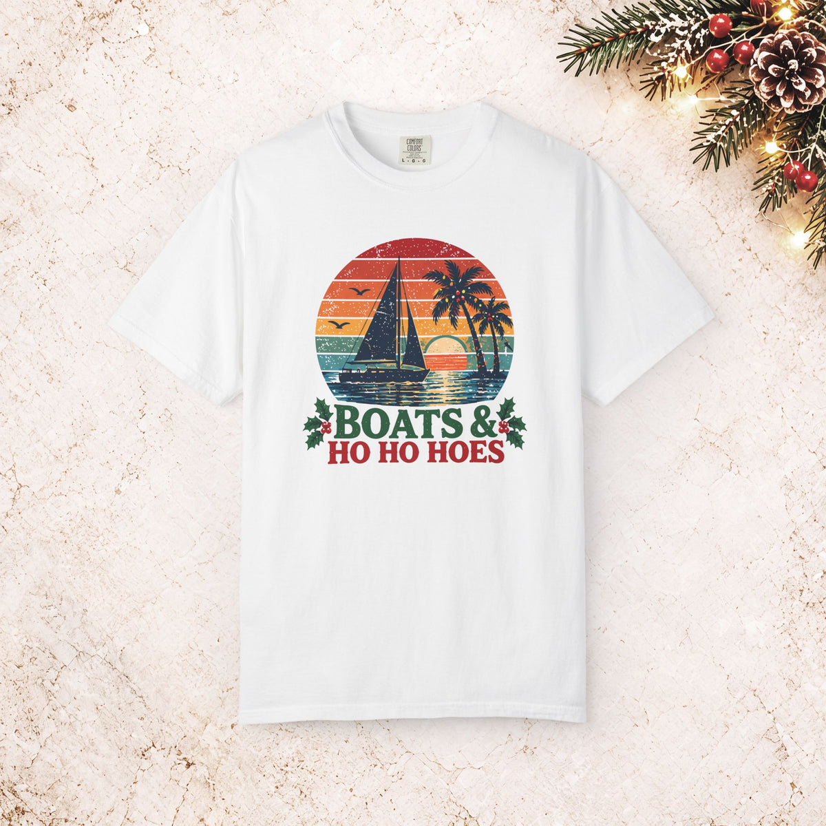Boats & Ho Ho Hoes Retro Sailboat Christmas Tee