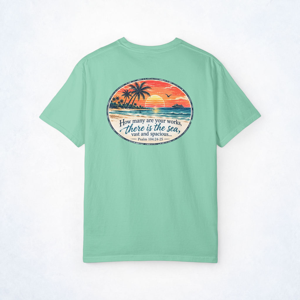 Psalm 104:24-25 There Is the Sea Christian Cruise Front & Back Tee