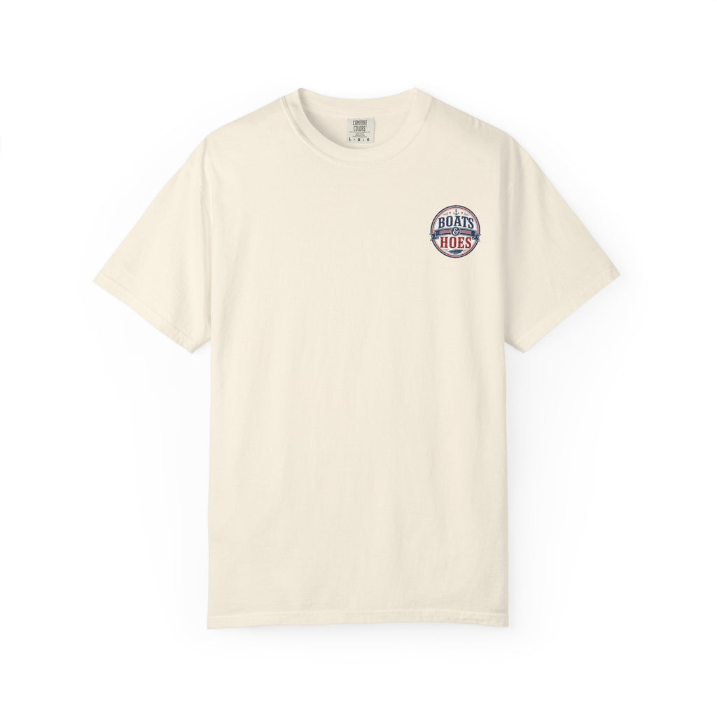 Boats & Hoes Vintage Nautical Badge Front and Back Tee