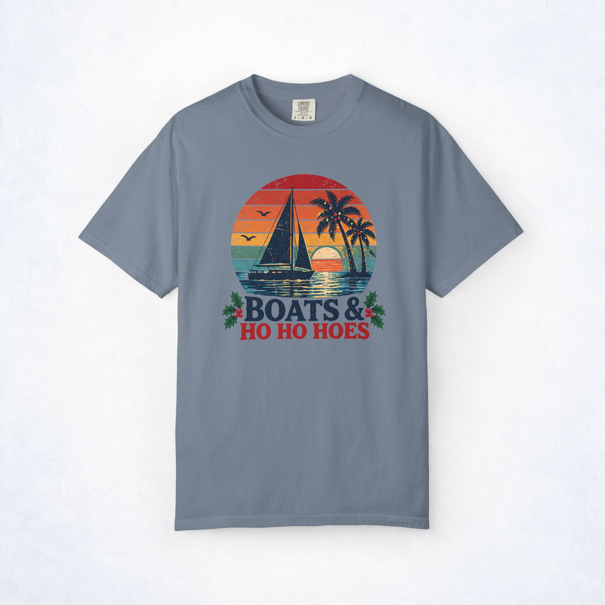 Boats & Ho Ho Hoes Retro Sailboat Christmas Tee
