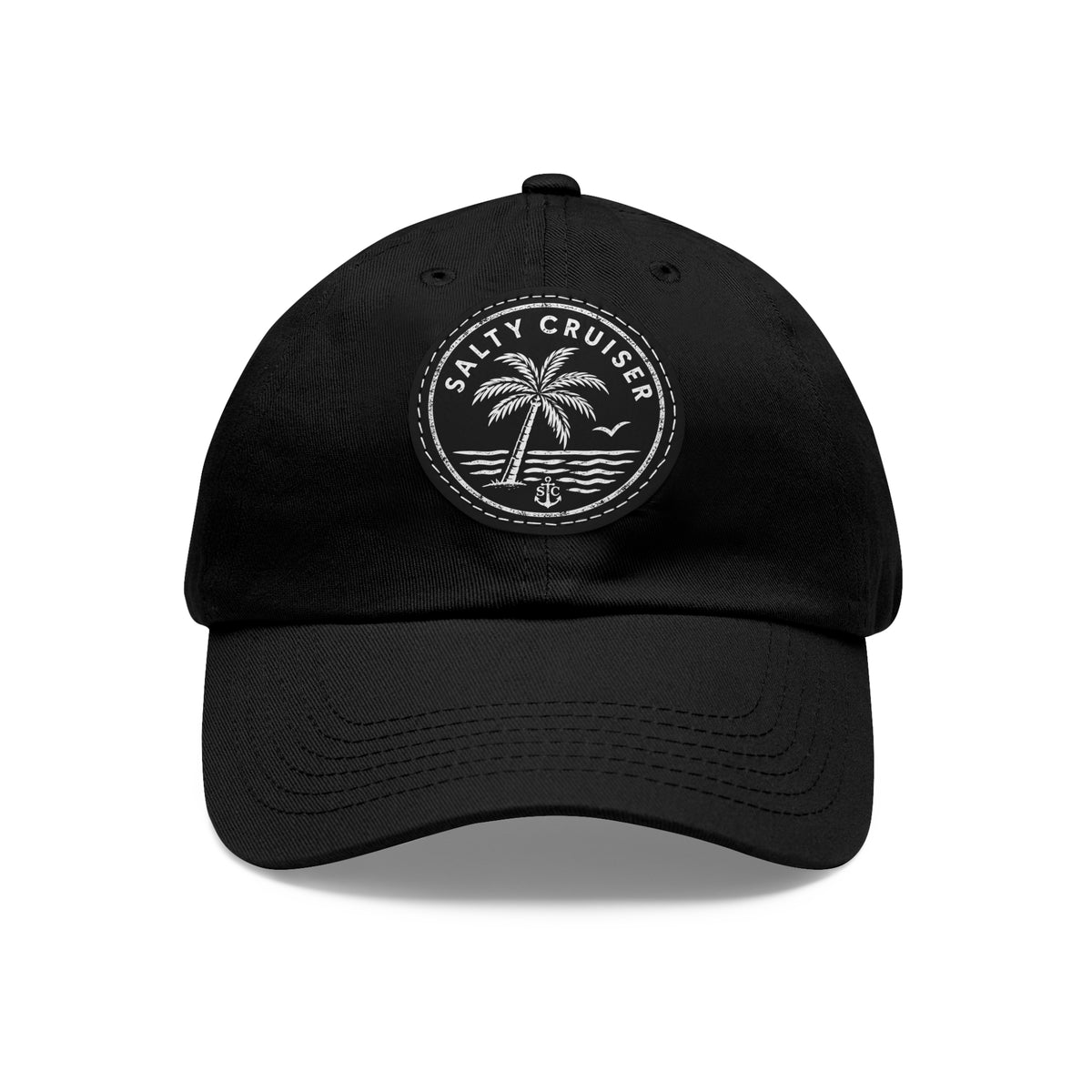 Salty Cruiser Coastal Palm Leather Patch Dad Hat