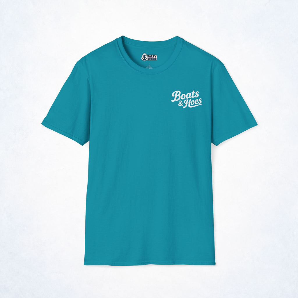 Boats & Hoes Retro Sunset Pontoon Front & Back Tee