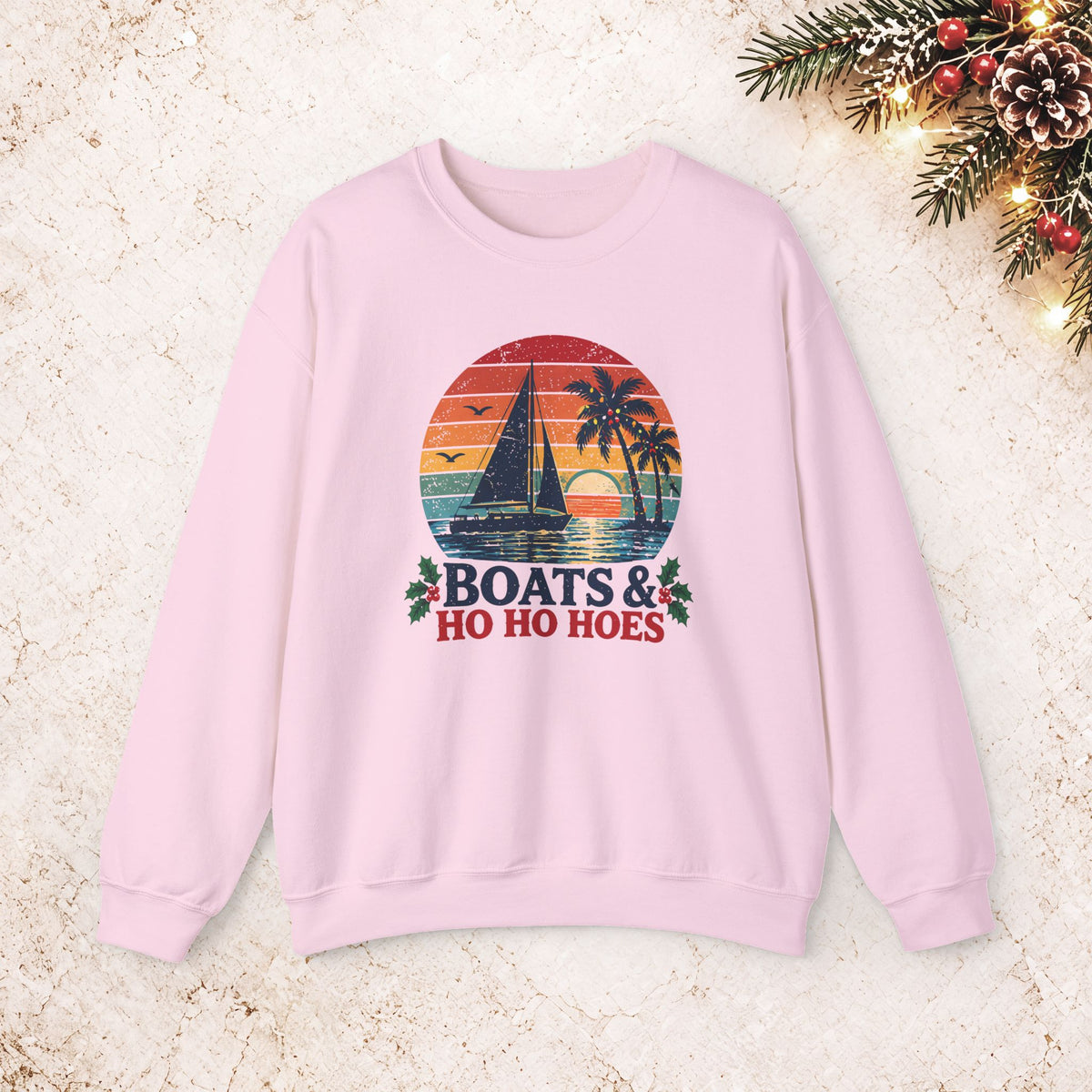 Boats & Ho Ho Hoes Retro Sailboat Christmas Sweatshirt
