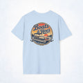Boats & Hoes Retro Sunset Pontoon Front & Back Tee