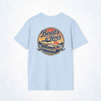 Boats & Hoes Retro Sunset Pontoon Front & Back Tee