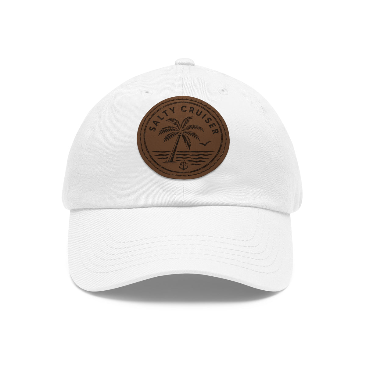 Salty Cruiser Coastal Palm Leather Patch Dad Hat