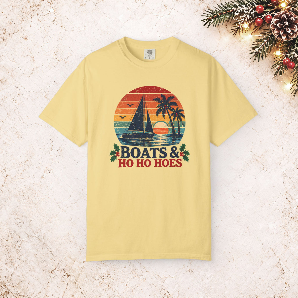 Boats & Ho Ho Hoes Retro Sailboat Christmas Tee