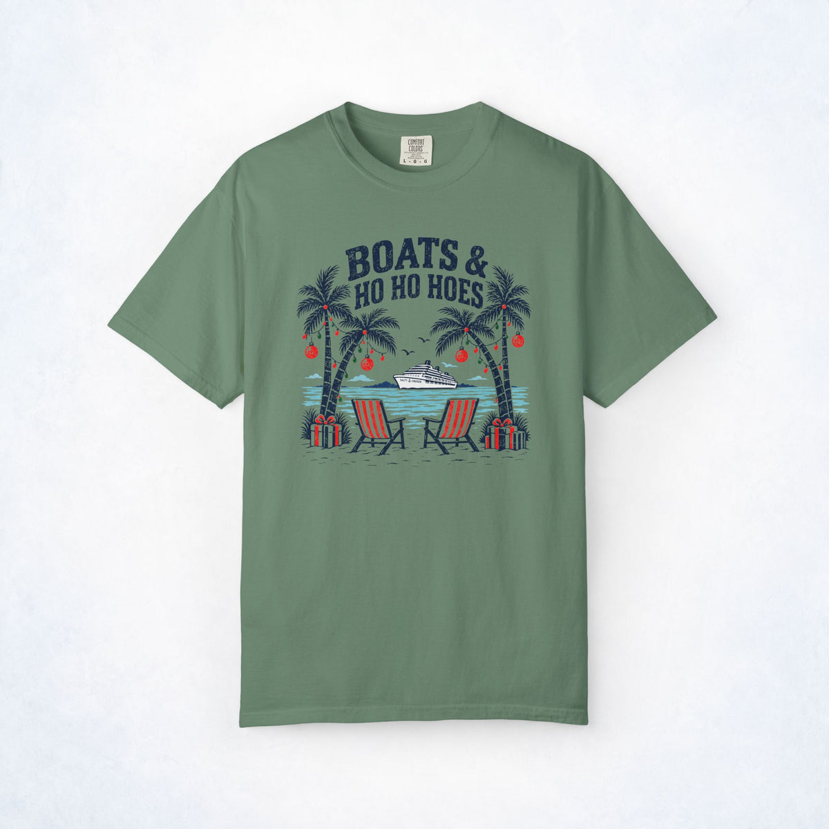 Boats & Ho Ho Hoes Tropical Christmas Cruise Tee
