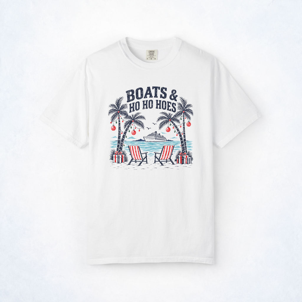 Boats & Ho Ho Hoes Tropical Christmas Cruise Tee