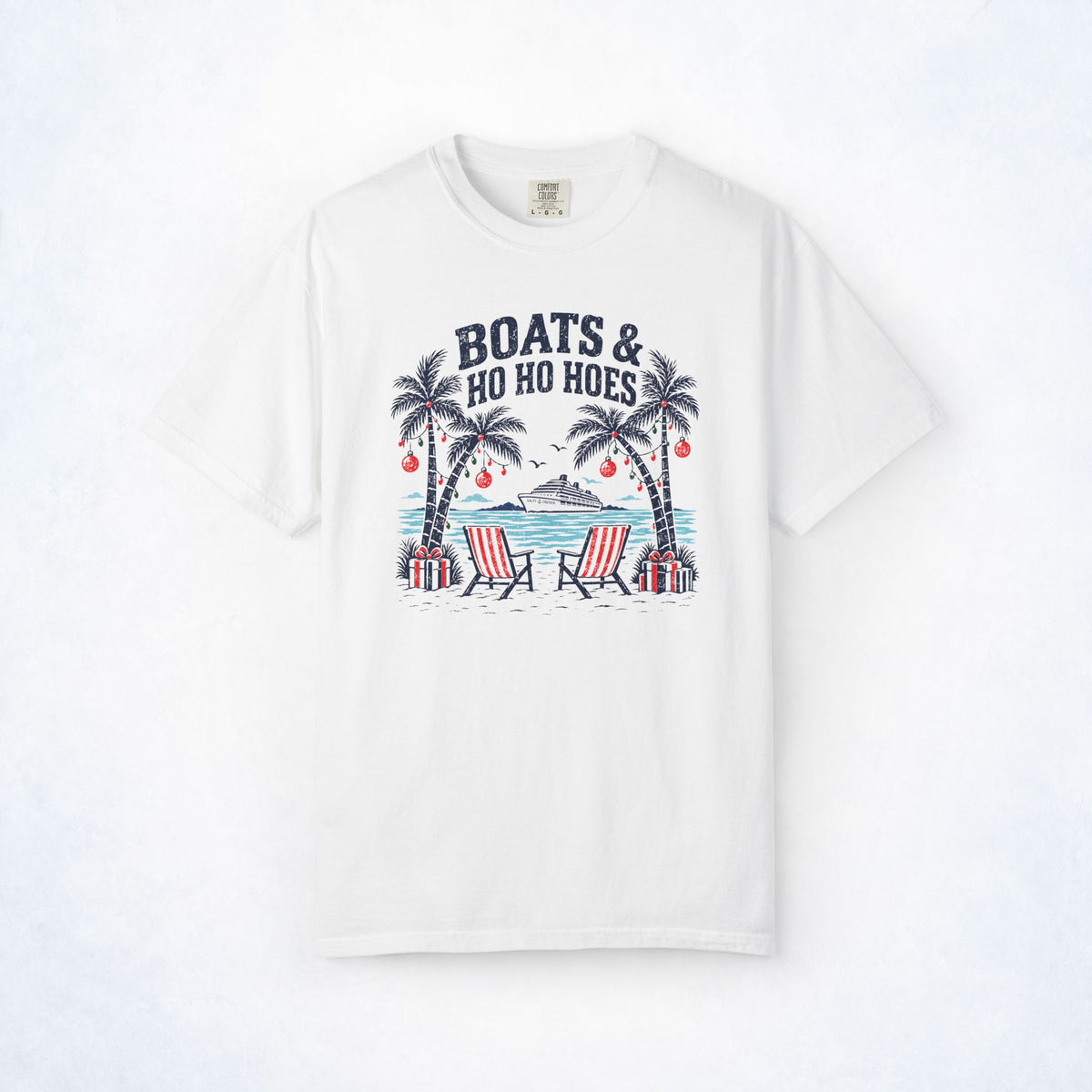 Boats & Ho Ho Hoes Tropical Christmas Cruise Tee