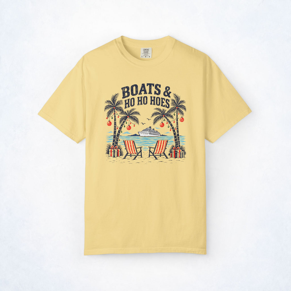 Boats & Ho Ho Hoes Tropical Christmas Cruise Tee
