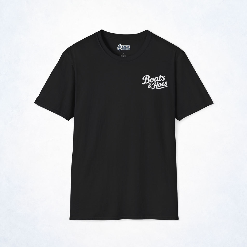 Boats & Hoes Retro Sunset Pontoon Front & Back Tee