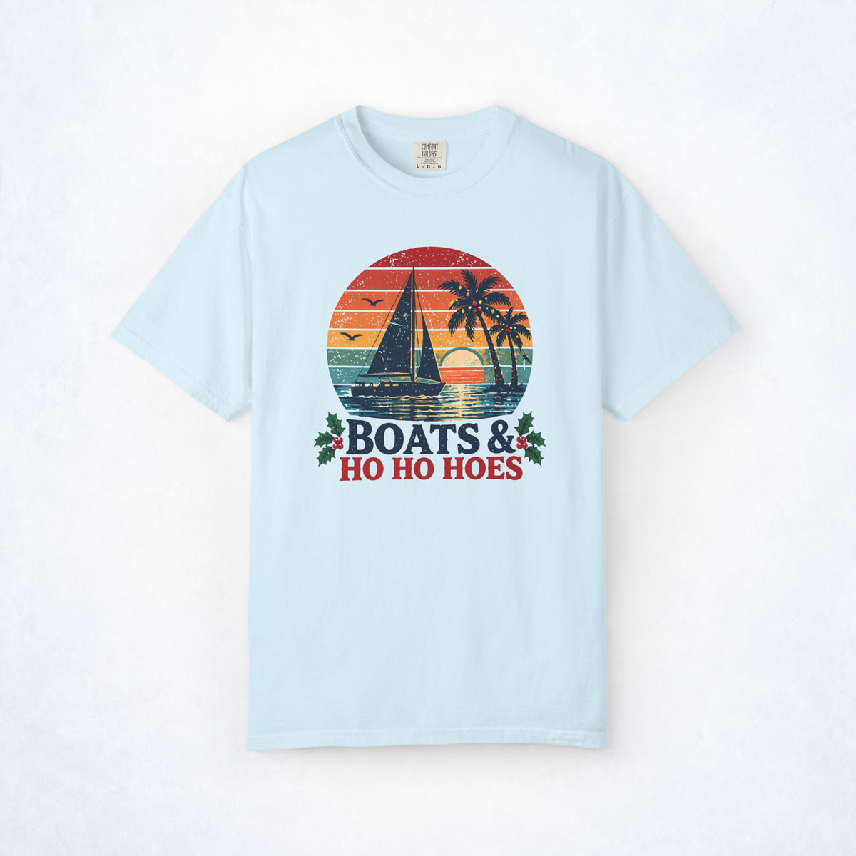 Boats & Ho Ho Hoes Retro Sailboat Christmas Tee