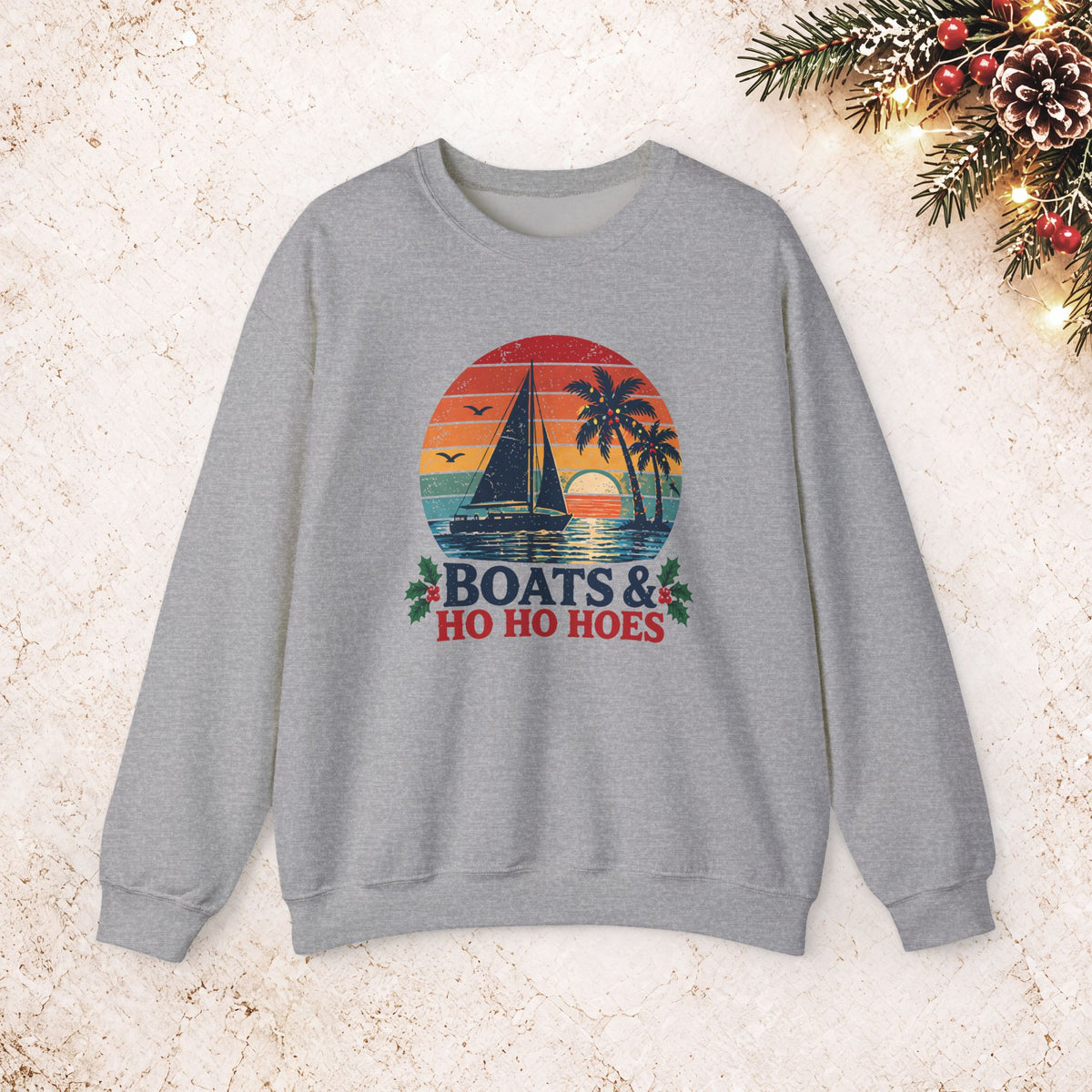 Boats & Ho Ho Hoes Retro Sailboat Christmas Sweatshirt