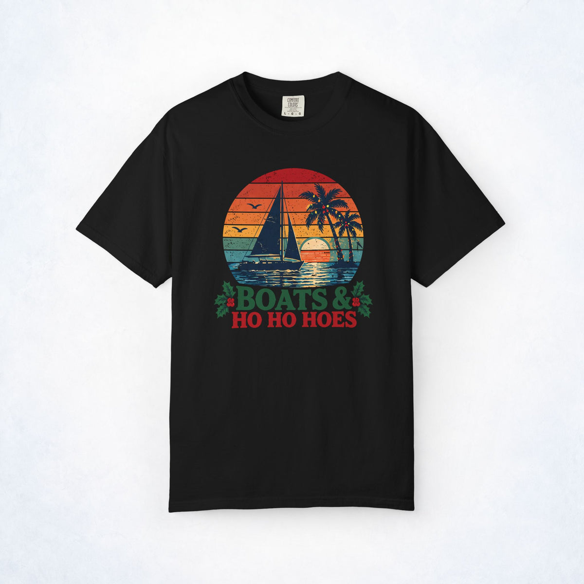 Boats & Ho Ho Hoes Retro Sailboat Christmas Tee