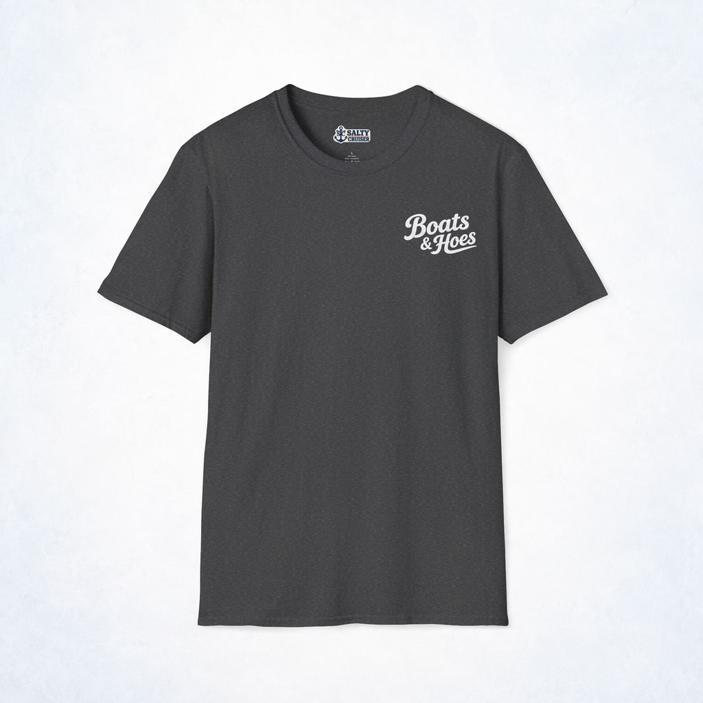 Boats & Hoes Retro Sunset Pontoon Front & Back Tee