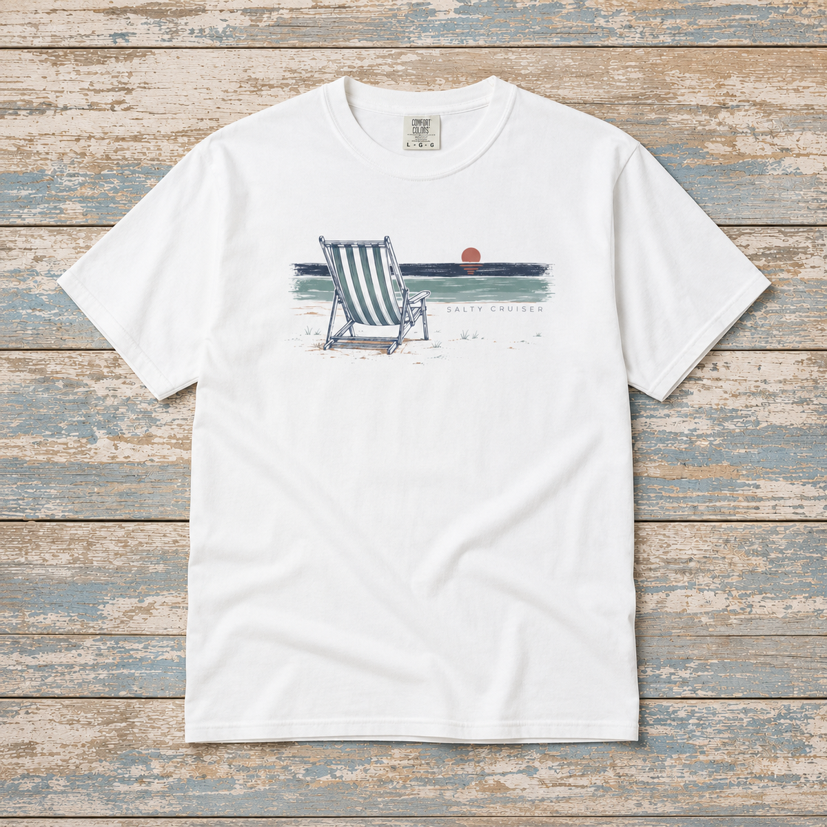 Salty Cruiser Beach Chair Sunset Tee