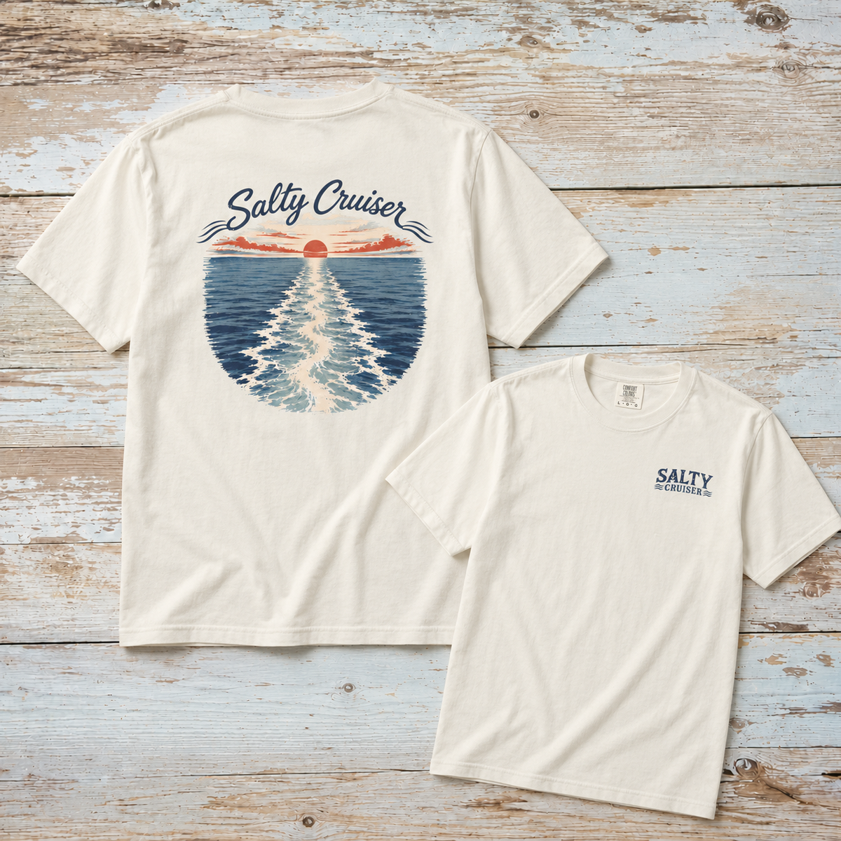 Salty Cruiser Ocean Sunset Front and Back Tee