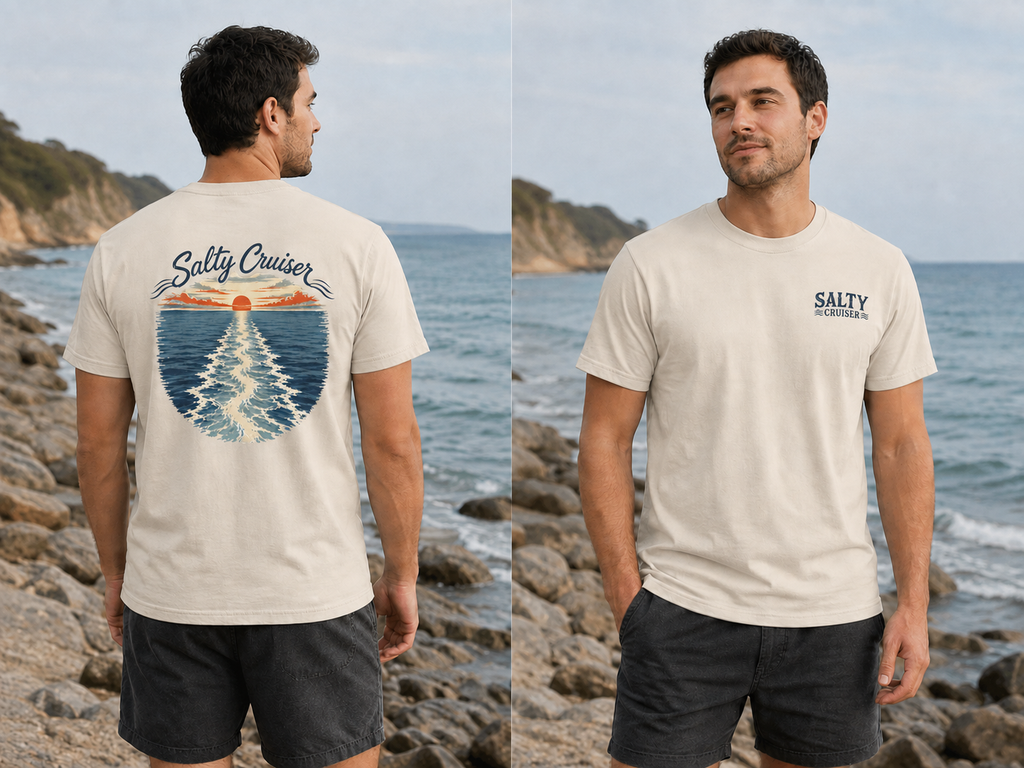 Salty Cruiser Ocean Sunset Front and Back Tee