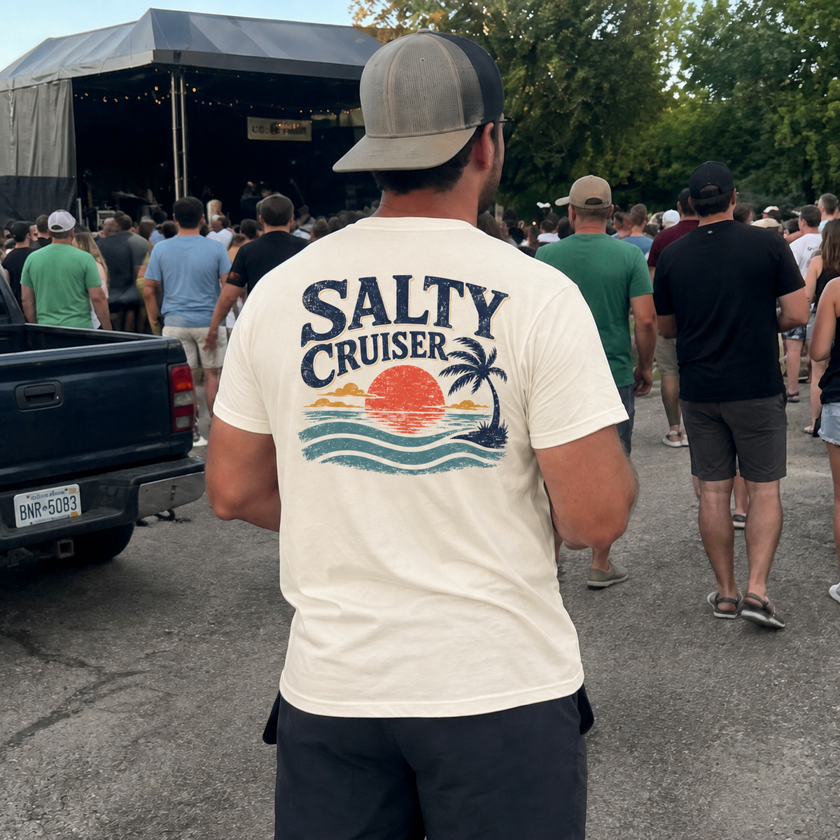 Salty Cruiser Retro Sunset Front and Back Tee