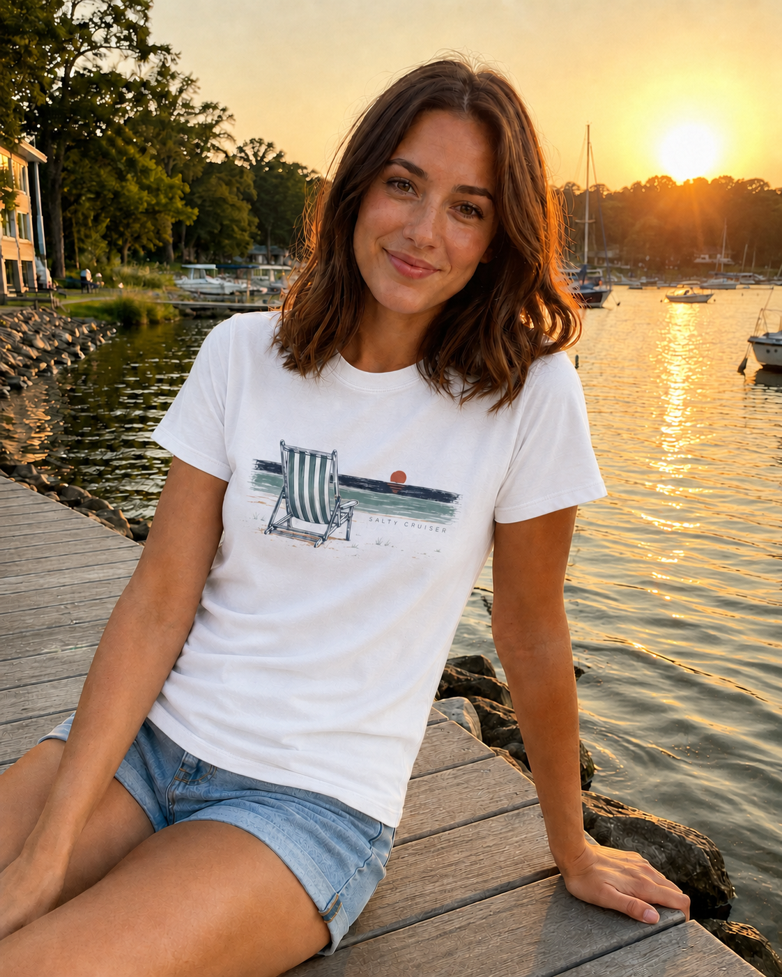 Salty Cruiser Beach Chair Sunset Tee