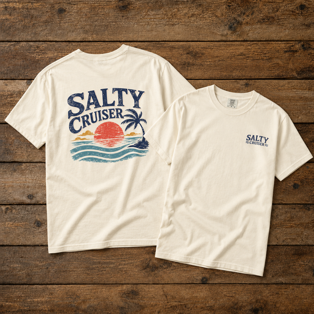 Salty Cruiser Retro Sunset Front and Back Tee