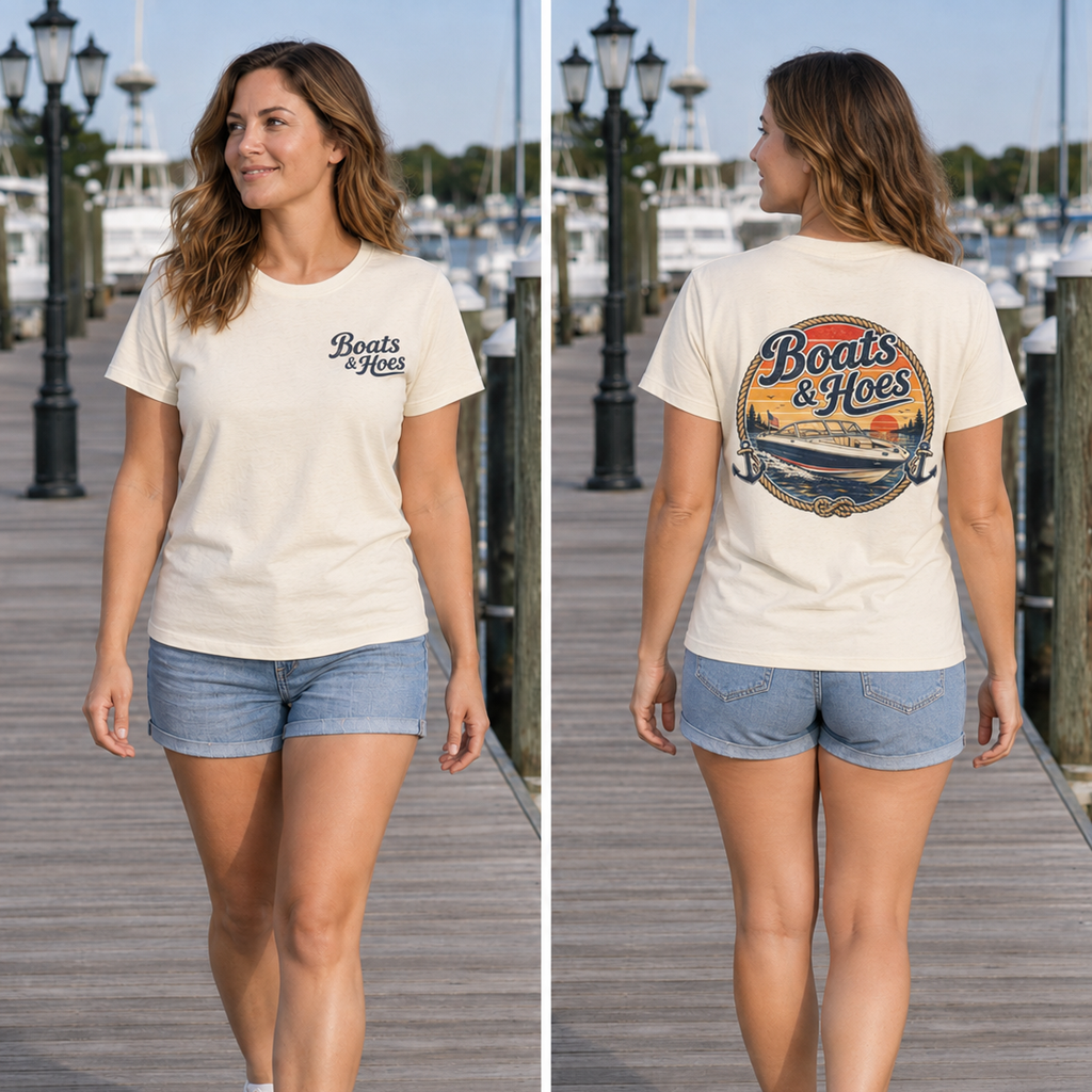 Boats and Hoes Speedboat Front and Back Tee
