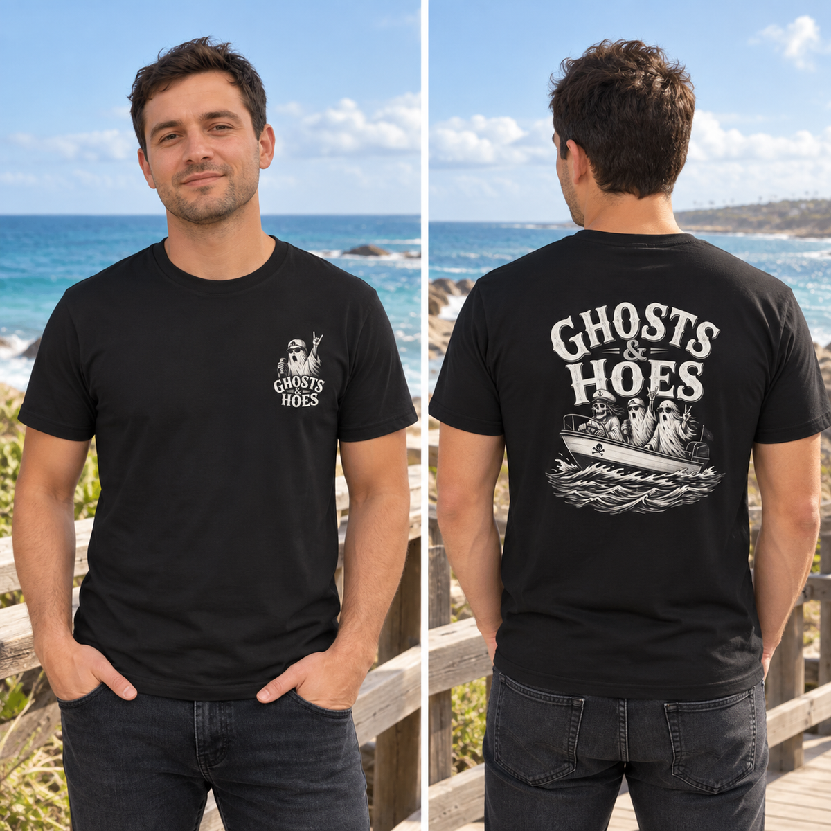 Ghosts & Hoes Speedboat Front and Back Tee