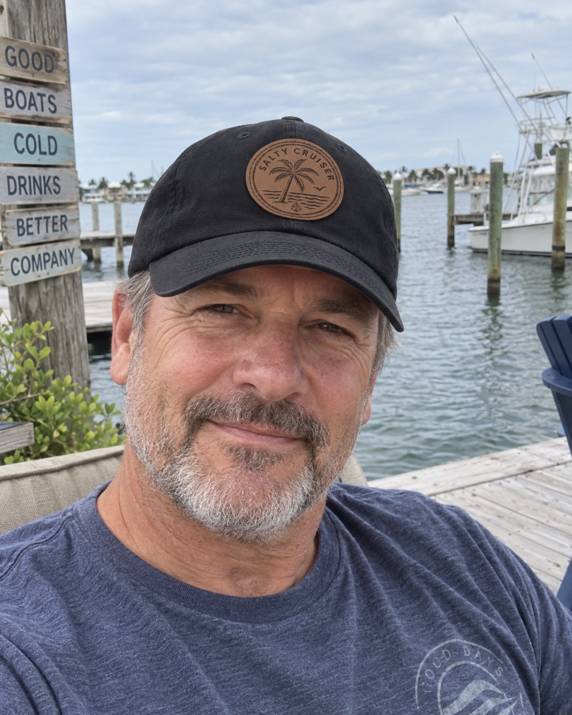 Salty Cruiser Coastal Palm Leather Patch Dad Hat