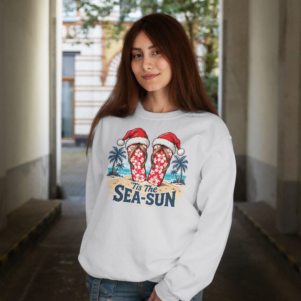 ’Tis the Sea-Sun Flip-Flops Christmas Sweatshirt