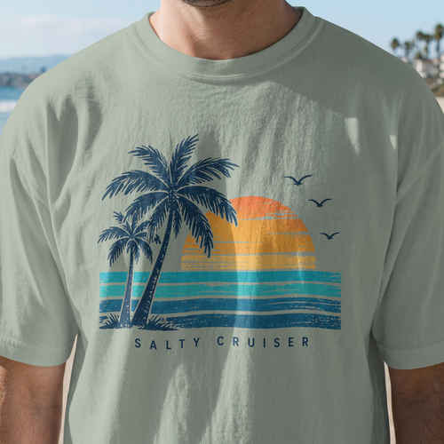 Salty Cruiser Retro Sunset Palm Tee