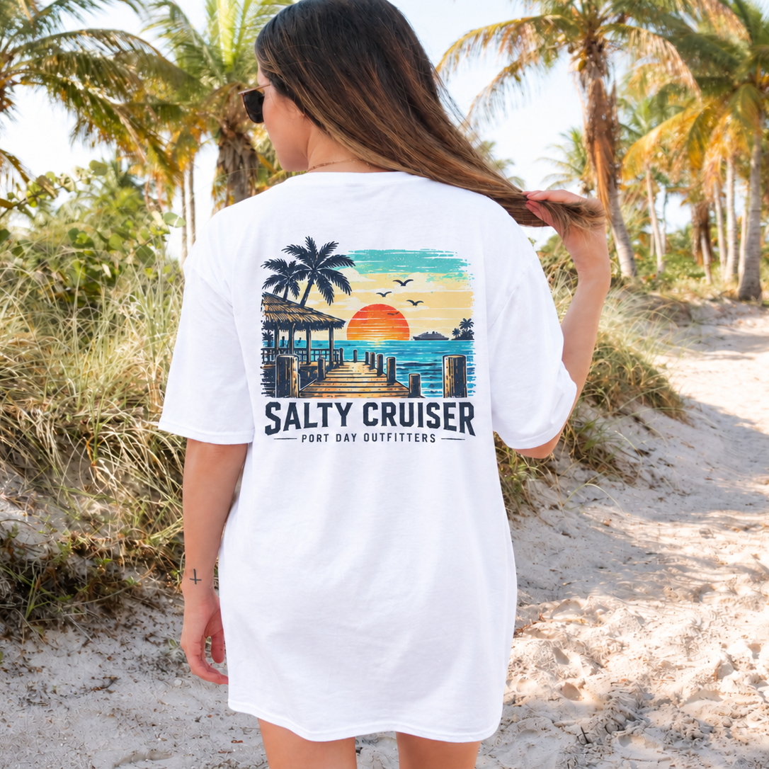 Salty Cruiser Tropical Pier Front and Back Tee