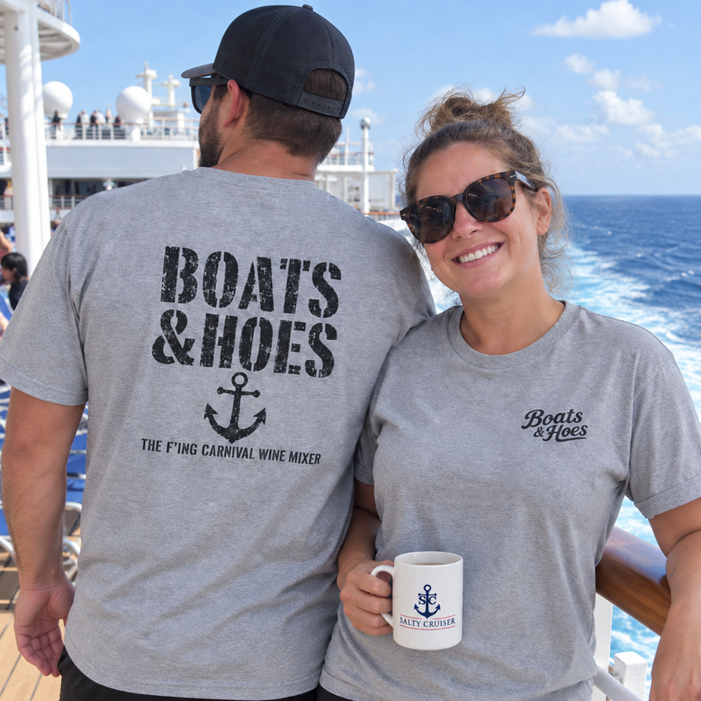 Boats & Hoes Carnival Wine Mixer Front and Back Tee