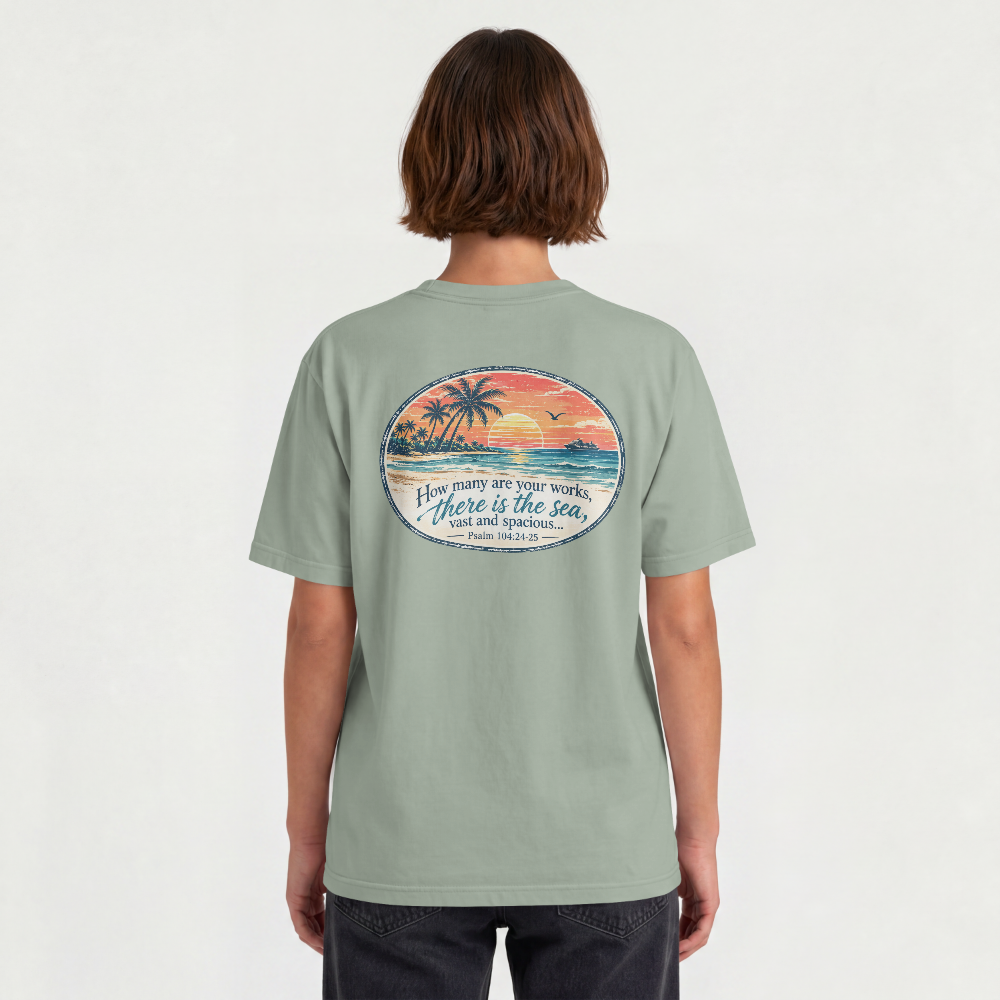 Psalm 104:24-25 There Is the Sea Christian Cruise Front & Back Tee