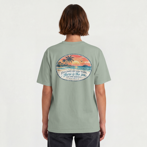 Psalm 104:24-25 There Is the Sea Christian Cruise Front & Back Tee