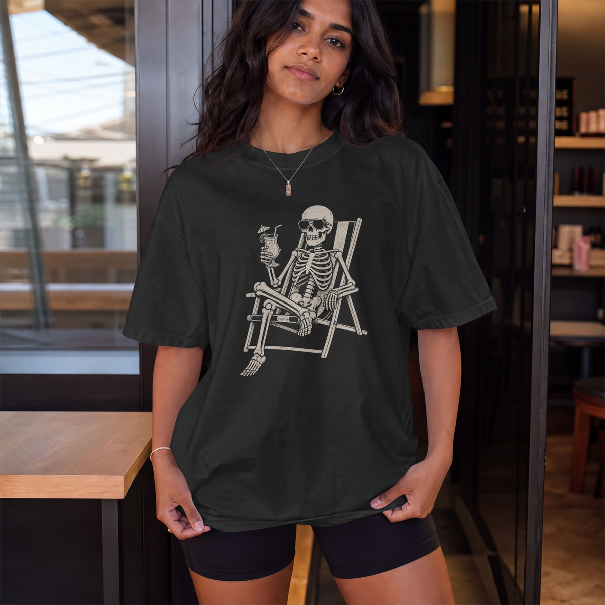 Skelly Skeleton Beach Chair Cocktail Graphic Tee