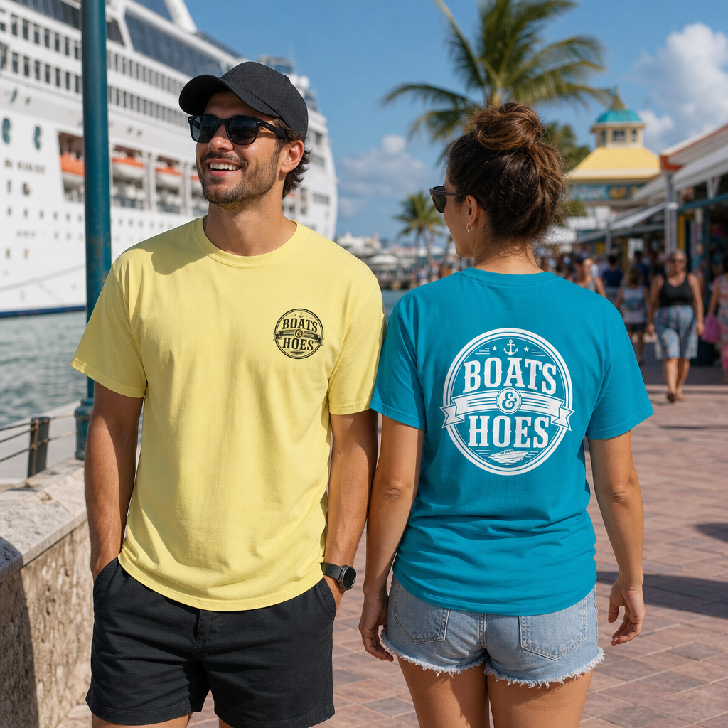 Boats and Hoes Badge Front & Back Print Tee