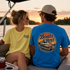 Boats & Hoes Retro Sunset Pontoon Front & Back Tee